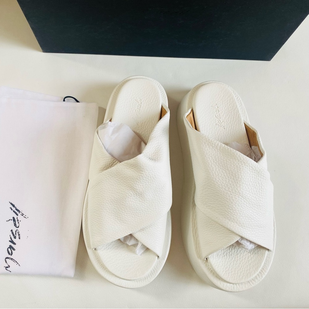 Marsell White Leather Slip-On Platforms Sandals SZ 9.5 - Picture 4 of 11
